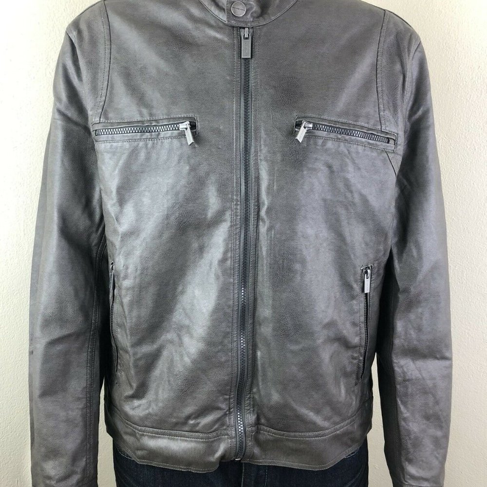 Michael Kors Men's Full Zip Polyurethane Gray Moto Jacket Sz L RN 121545